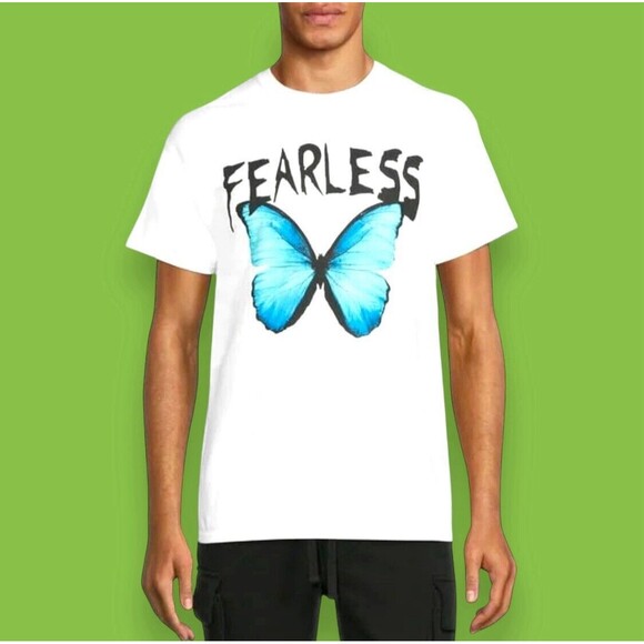 Fearless DOM Unisex Butterfly Short Sleeve Graphic T-Shirt Tee White Large - Picture 1 of 6